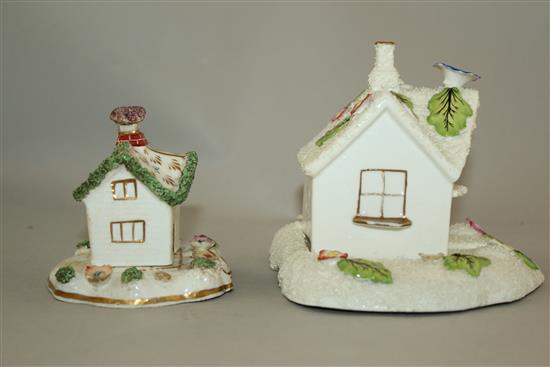 Two Staffordshire porcelain two section pastille burners, c.1835, 9cm and 12cm